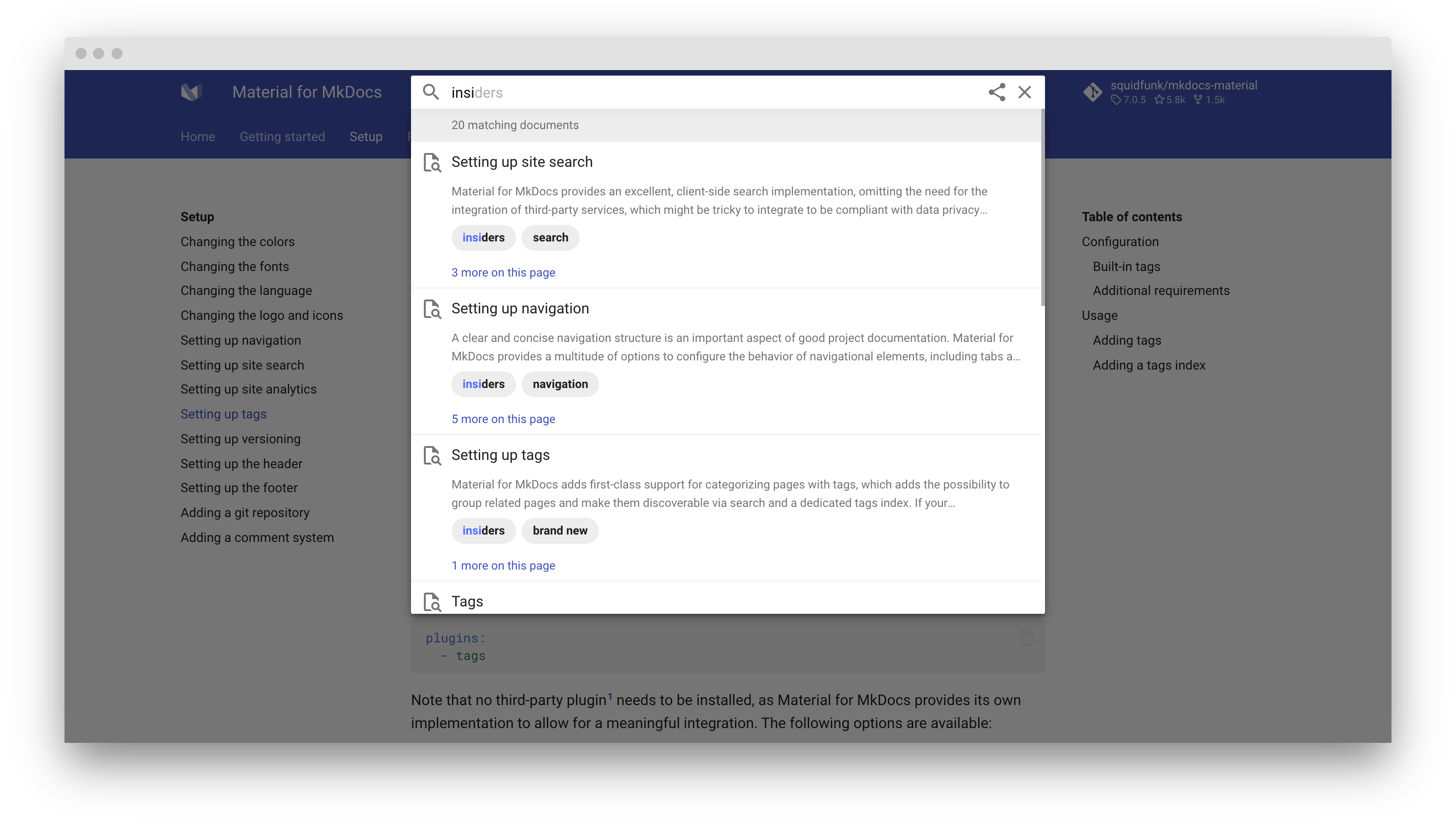 Tag search preview